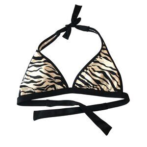 Guess Bikini Top Triangle Halter Removable Cups Zebra Stripe Black White L